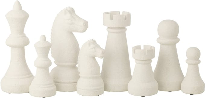 J-Line decoratie Schaakstuk - polyresin - wit - large - 4 stuks