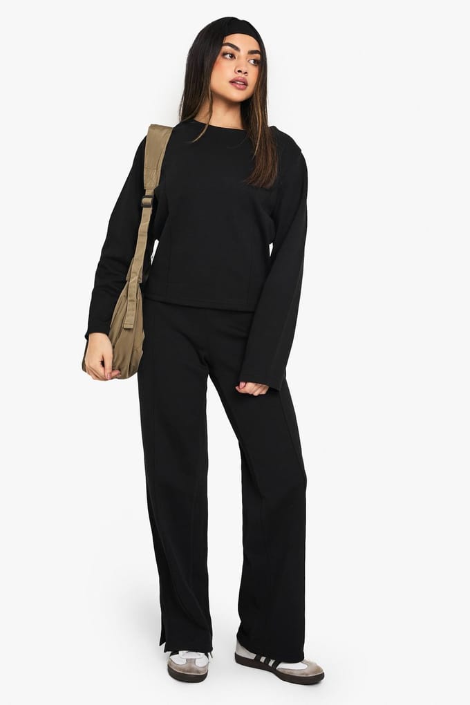 boohoo Dames Cinched Waist Interlock Sweatshirt | Black | Maat: XL