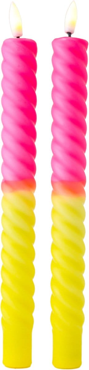 LED Dinerkaarsen Neon Roze Neon Geel Gedipt Gedraaid - Set van 2 - Incl. Batterij - Timerfunctie - Werkt met Afstandsbediening - Aifcandles