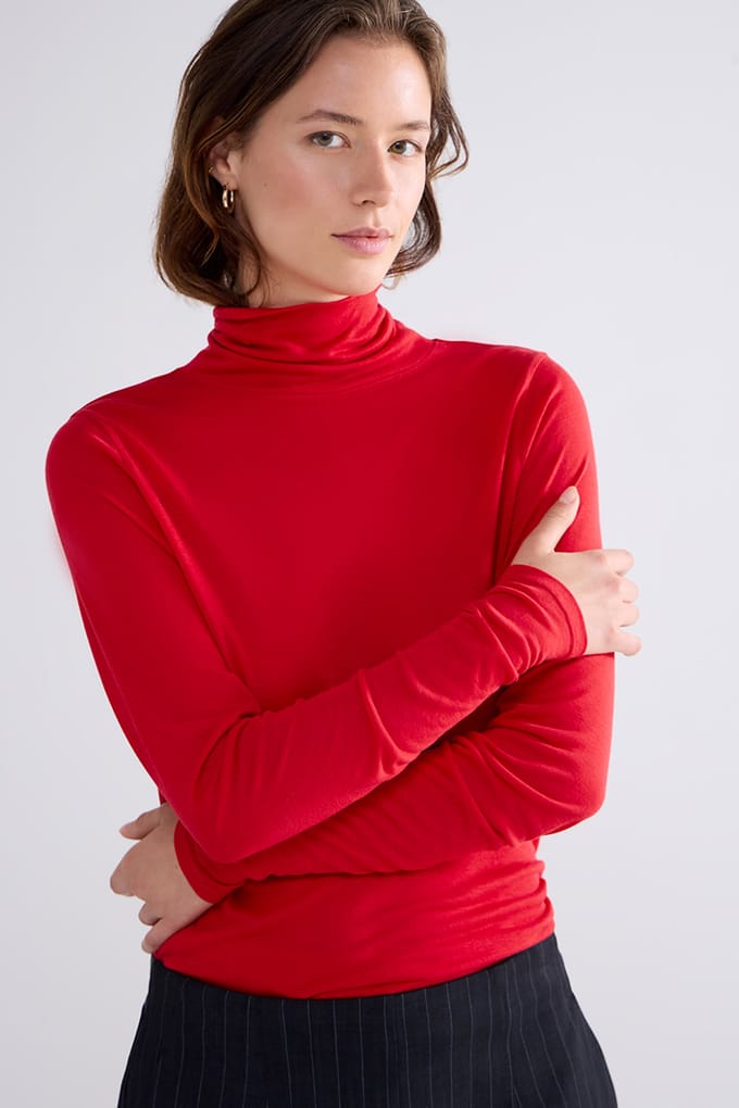 Summum Woman Turtle Neck Top Lyocell Wool Basics True Red Taglia: M | Maglie a manica lunga Outlet | Donna | Rosso