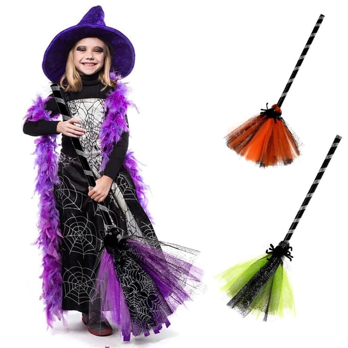 Halloween Heksenbezem Cosplay Bezem Prop voor Halloween Kostuumfeest black