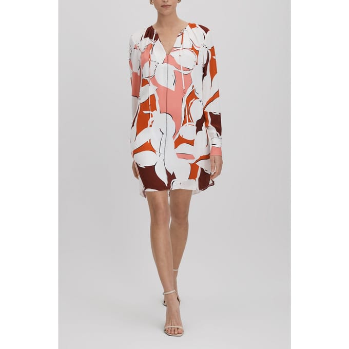 Reiss Printed Shift Dress Cream/red Größe: 6 | Blusenkleider Outlet | Damen | Weiß