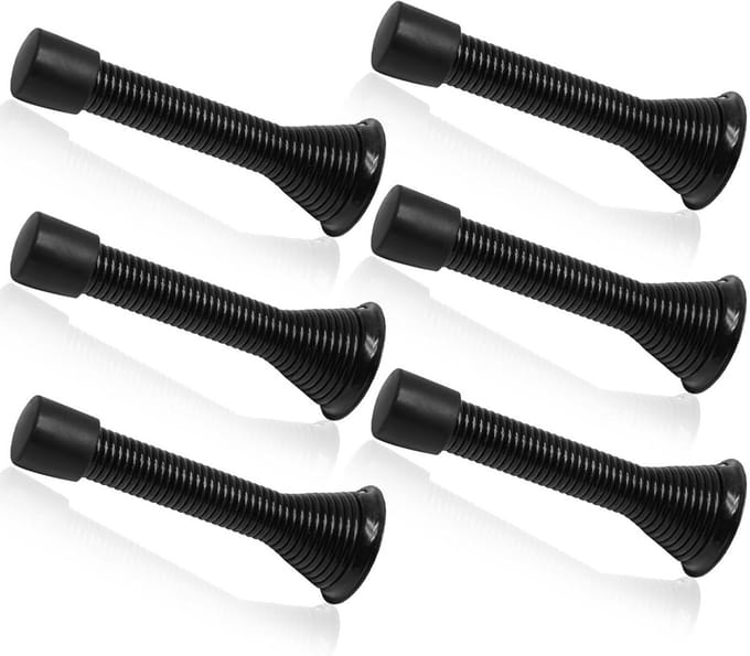 Set van 6 Verstelbare Rubberen Deurstoppers - Flexibele Veer voor Muurbescherming