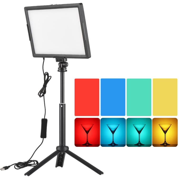 Desktop LED Videolamp 15W LED Invullichtpaneel met Statief Lichtstandaard Conferentieverlichting zwart