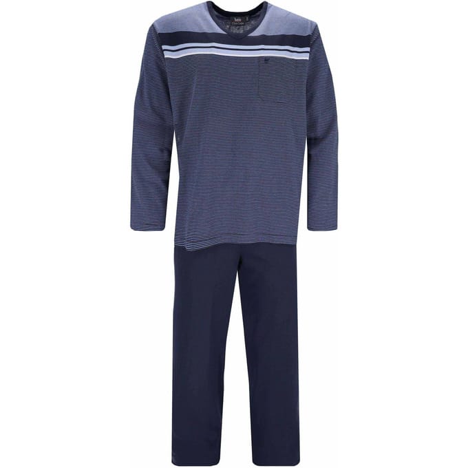 Gestreepte heren pyjama marineblauw Hajo - Blauw - Maat - 56