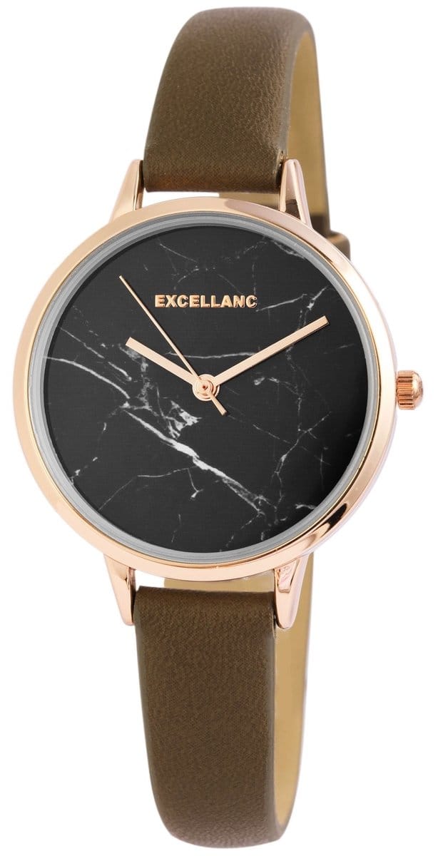 EXCELLANC Dameshorloge Lederimitat met Lederimitatband en Mineralglas