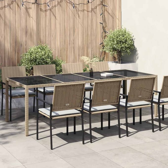 vidaXL - Tuintafel - 250x100x75 - cm - gehard - glas - en - poly - rattan - beige