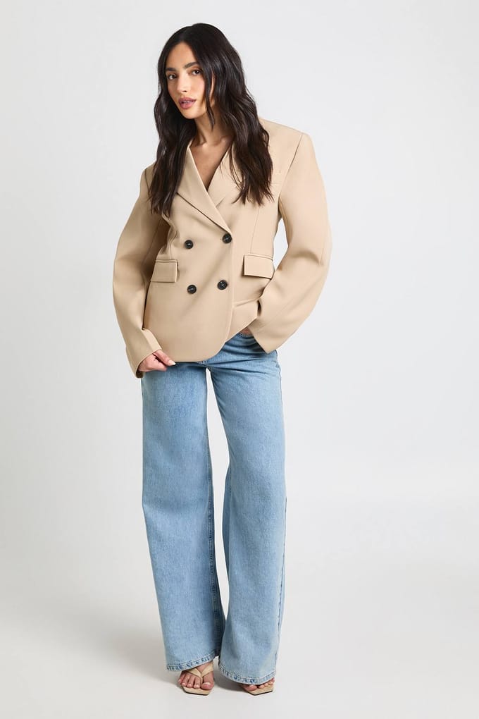 boohoo Dames Dubbeldikse Boxy Blazer | Taupe | Maat: 42