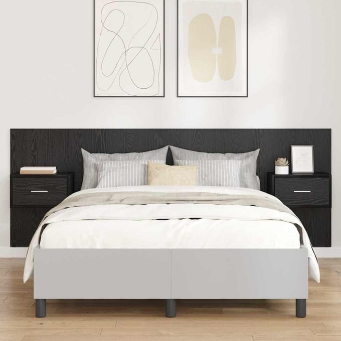 vidaXL - Hoofdeinde - Met - Kast - 3 - st - Zwart - Eiken - Bewerkt - hout