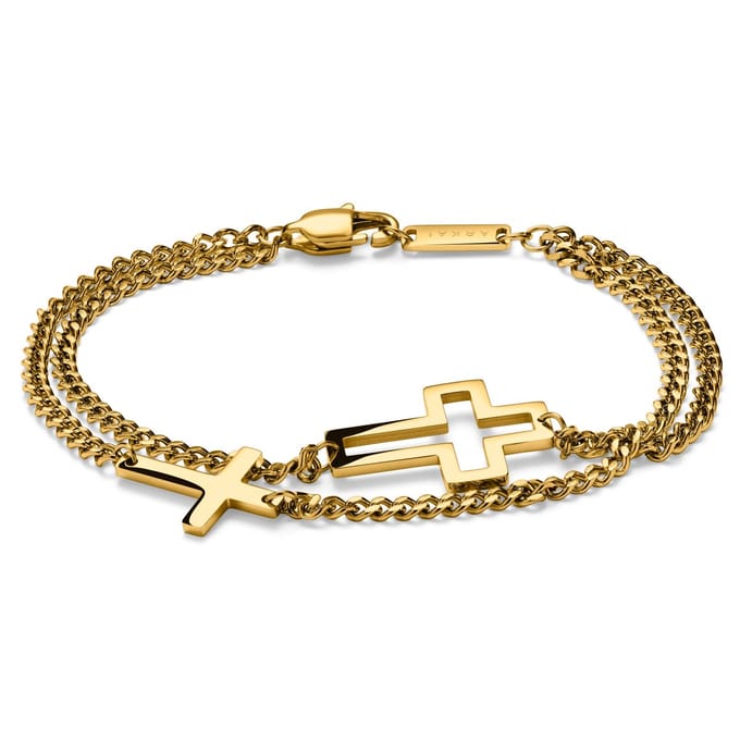 Unity | Goudkleurige Armband met Dubbele Ketting en Kruis