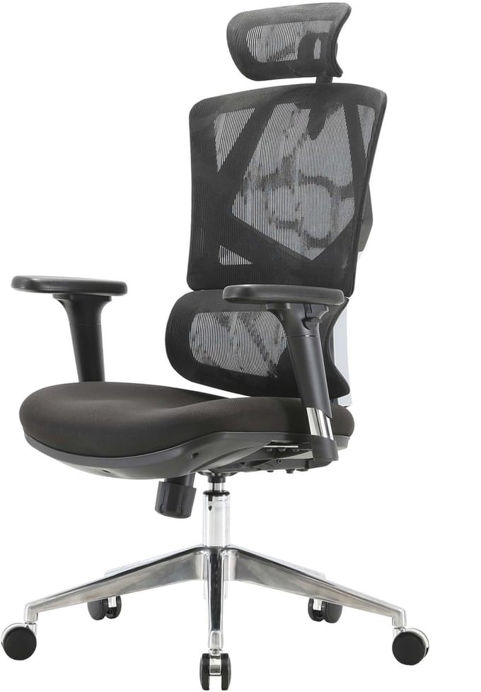 SIHOO bureaustoel bureaustoel ergonomisch, lendensteun hoge rugleuning 3D armleuningen ~ zwart gestoffeerd