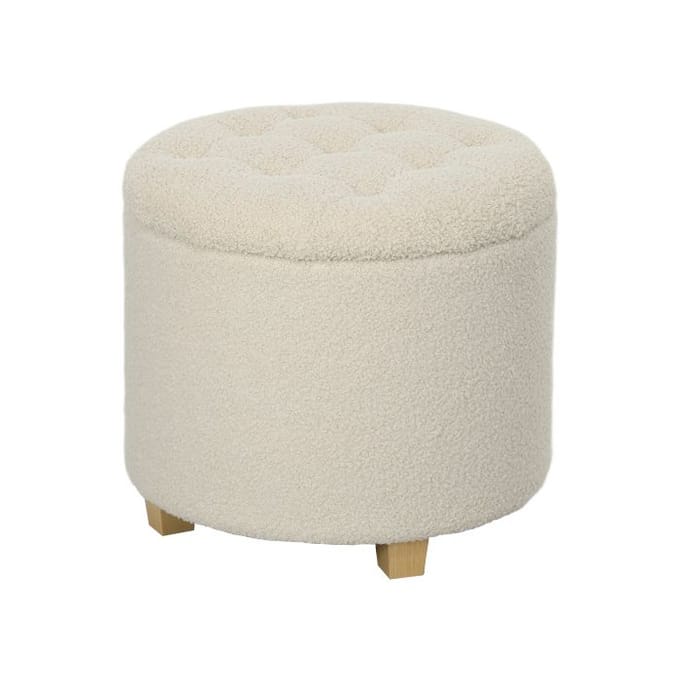 Bank - MUVOE - Ø45 x 41 cm - Crème - Massief hout - Verborgen opbergruimte