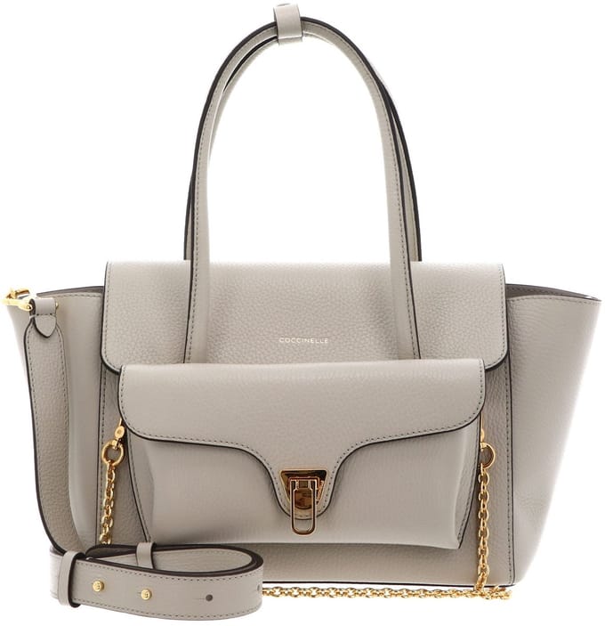 COCCINELLE Leren handtas schoudertas Double Beat Grained Leather Handbag Eucalipto Lichtgrijs