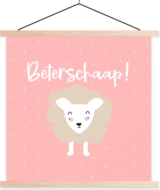 Posterhanger incl. Poster 90x90 cm - Schoolplaat - Beterschap - Quotes - Schaap - Textielposter - Blanke latten