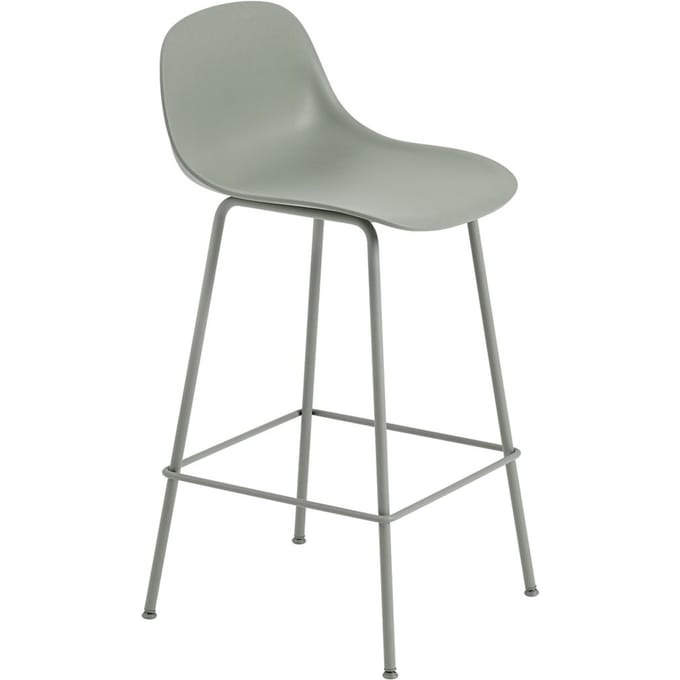 Muuto - Fiber barkruk met rugleuning - buisonderstel  - moddergroen - Frame moddergroen