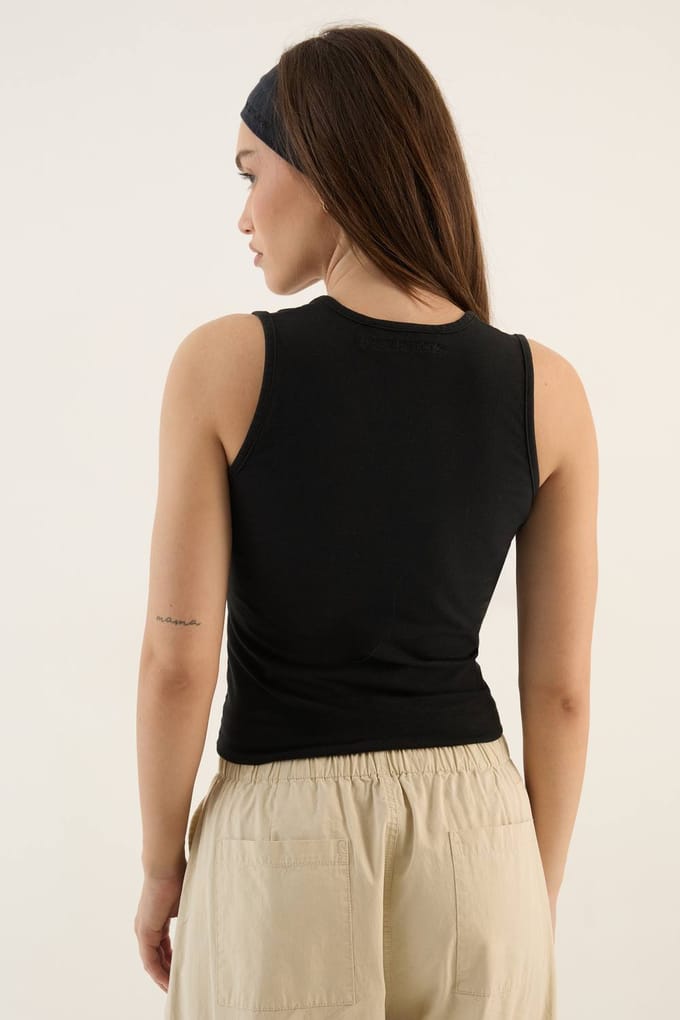 Dames Dsgn Studio Gewassen Vest Top Met Inkeping Vooraan | Washed Black | Maat: XS
