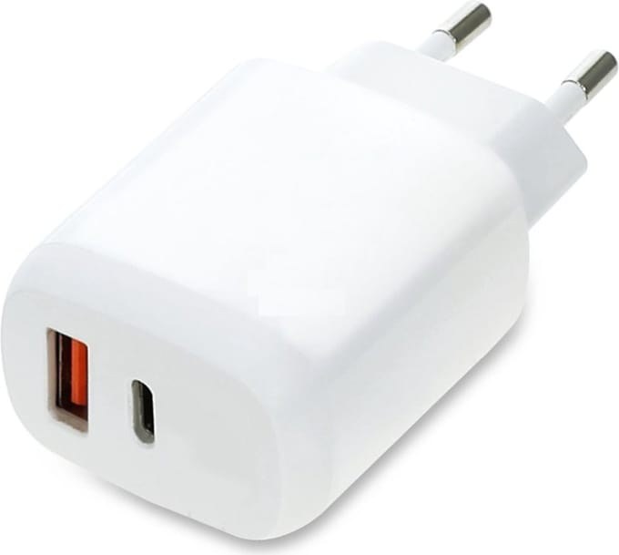 2-in-1 USB-C Adapter met 2 Poorten - 1x USB A en 1x USB C - 20W Snellader