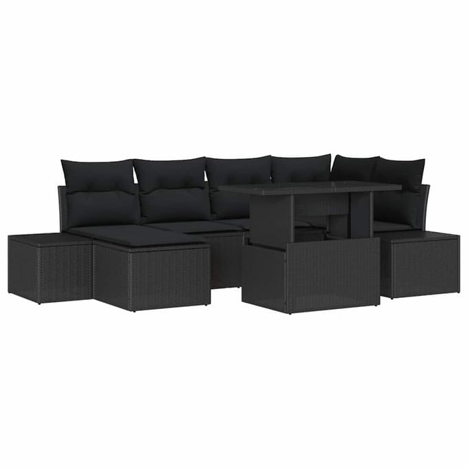 vidaXL - Tuinbank - Set - 7 - st - Zwart - poly - rattan