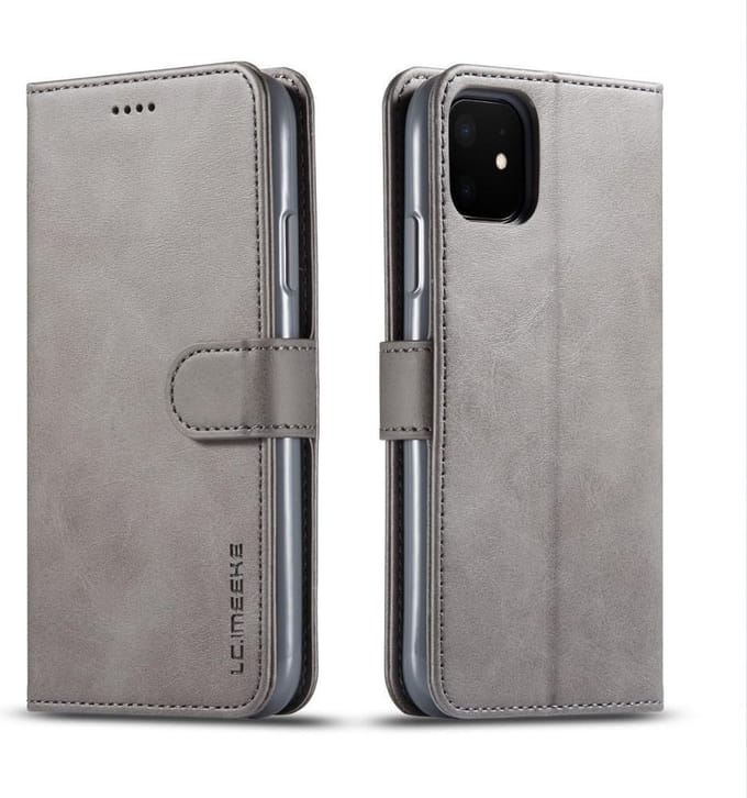 LC.IMEEKE Luxe Book Case - Geschikt voor iPhone 11 Hoesje - Grijs