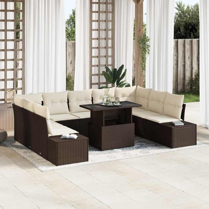 vidaXL - Tuinbank - Set - 10 - st - Bruin - en - Crème - poly - rattan