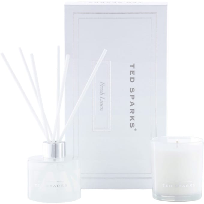 Ted Sparks - Gift Set - Geurkaars & Geurstokjes Diffuser - Fresh Linen
