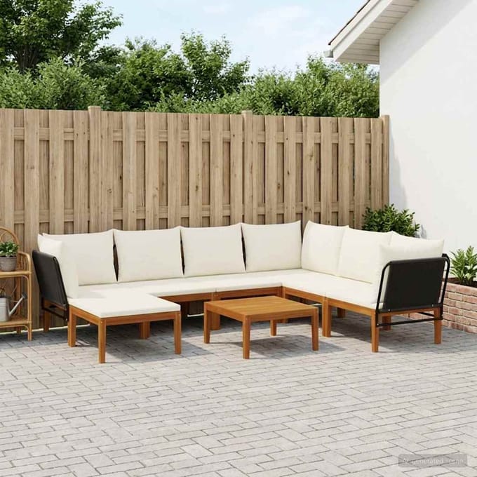 vidaXL - 8 - st - Massief - acaciahout - & - touw - Naturel