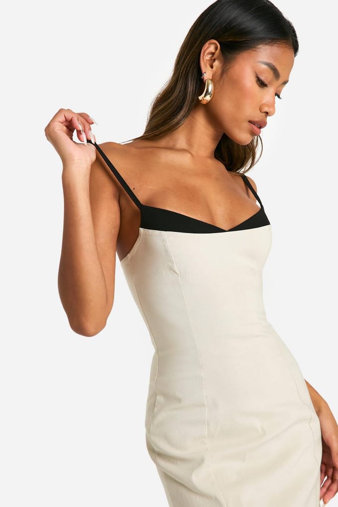 boohoo Dames Contrast Insert Bengaline Midaxi Jurk | Stone | Maat: 14