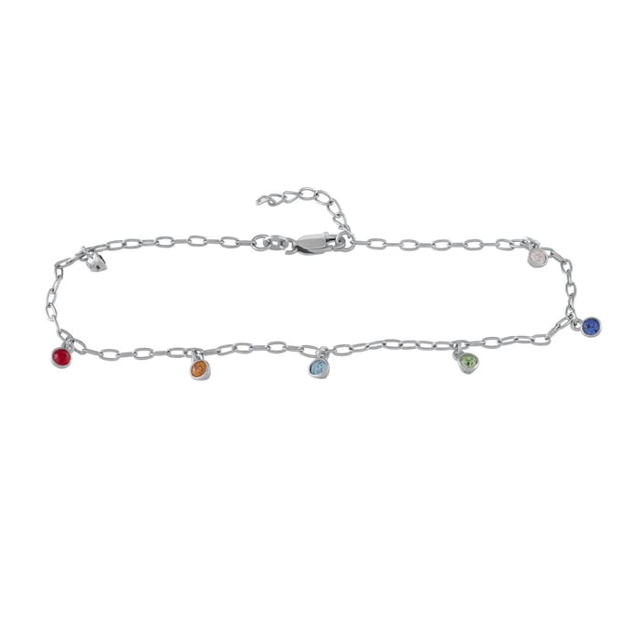 Zeeme Basic Fußkette Silber 925 rhodiniert mit bunten Kristallen