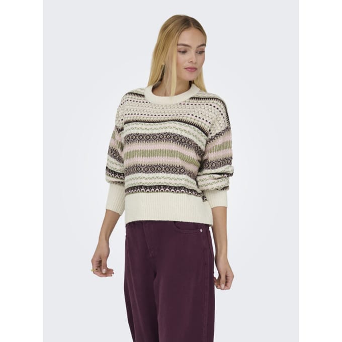 Only Trui Onlarianne L/s Pullover Knt Noos 15285832 Pumice Stone/jaquard Dames Maat - M