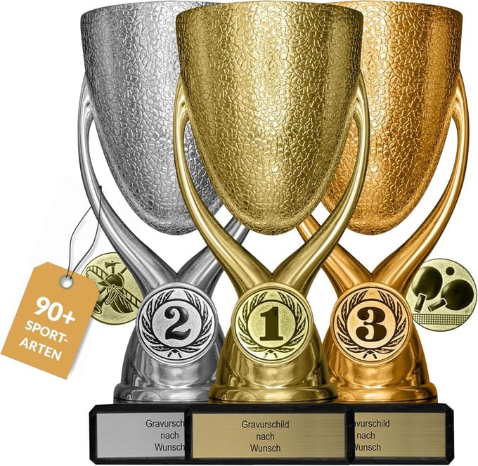 Beker set - Trofeeën set - Gepersonaliseerd geschenk - Gravure naar wens - 15 cm hoogte - Goud zilver brons