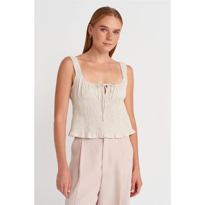 Getailleerde Korte Mouwloze Blouse met Strikfront