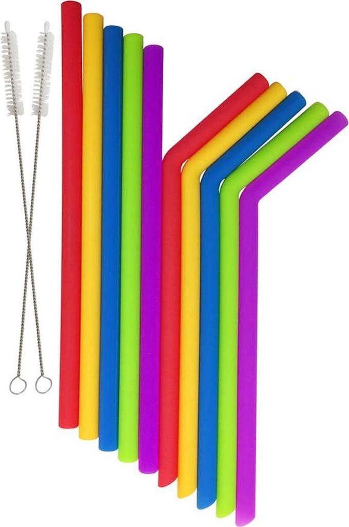 *** 10 Rietjes Recht en Gebogen - Herbruikbaar - Met Schoonmaakborstel - van Heble® ***