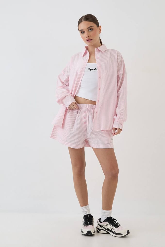 Dames Dsgn Studio Geborduurd Oversized Gestreept Shirt | Light Pink | Maat: Medium