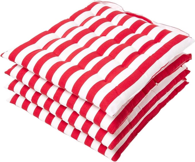 Homescapes zitkussens met brede strepen, 100% katoen, rood, set van 4