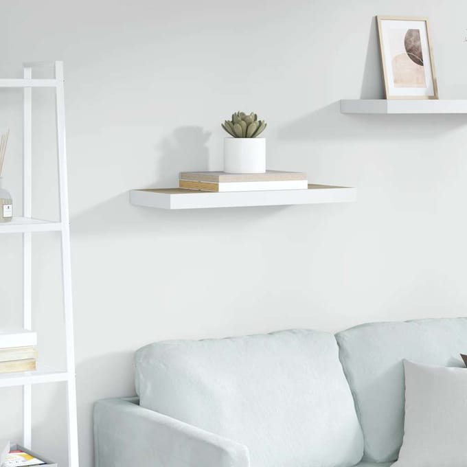 vidaXL - Wandschap - zwevend - 60x23,5x3,8 - cm - MDF - eikenkleurig - en - wit