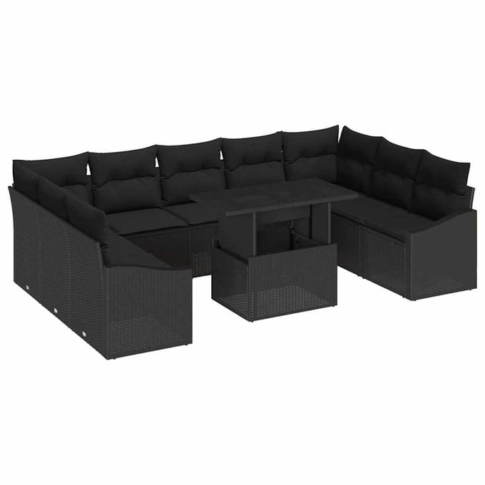 vidaXL - Bankstel - 10 - st - Zwart - poly - rattan