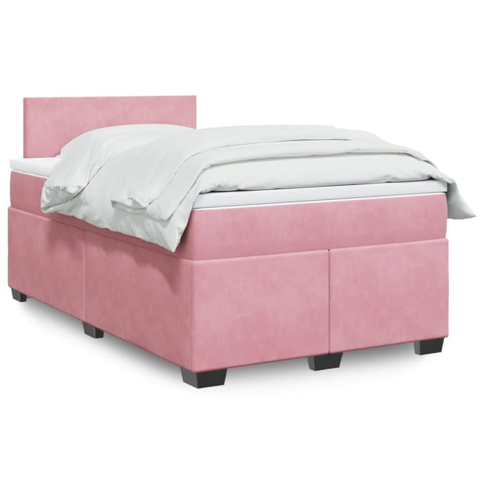 vidaXL - Boxspring - met - matras - fluweel - roze - 120x190 - cm