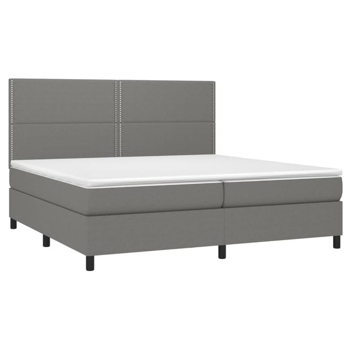 vidaXL - Boxspring - met - matras - en - LED - stof - donkergrijs - 200x200 - cm