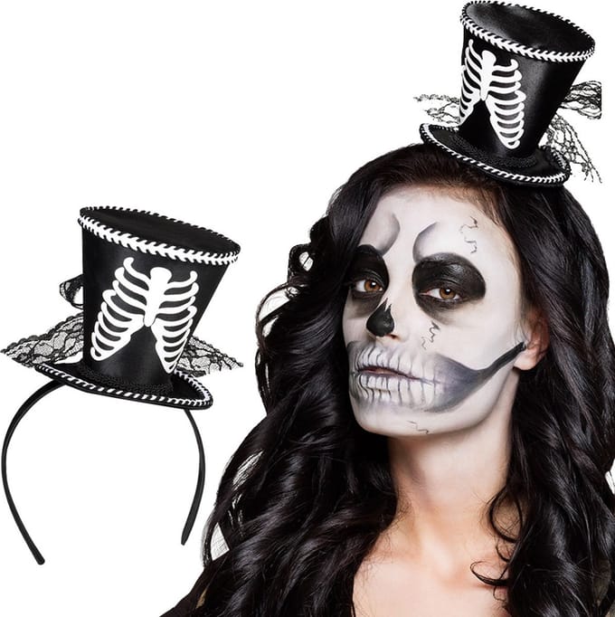 Skeletten dames hoedje op tiara