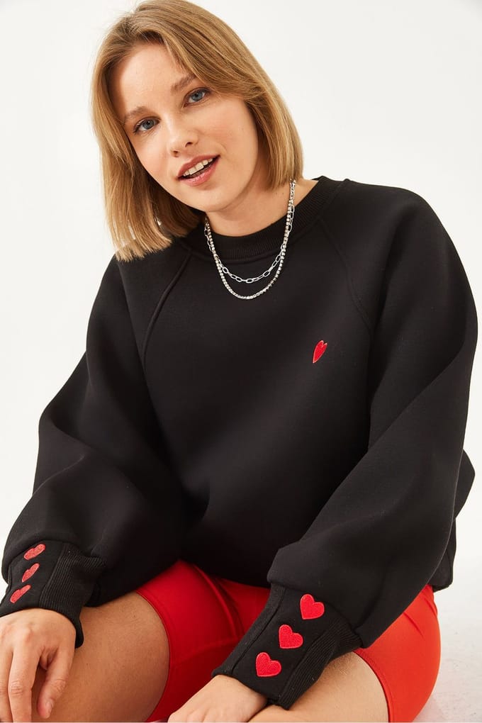 Geborduurde Ronde Hals Lange Mouwen Sweatshirt