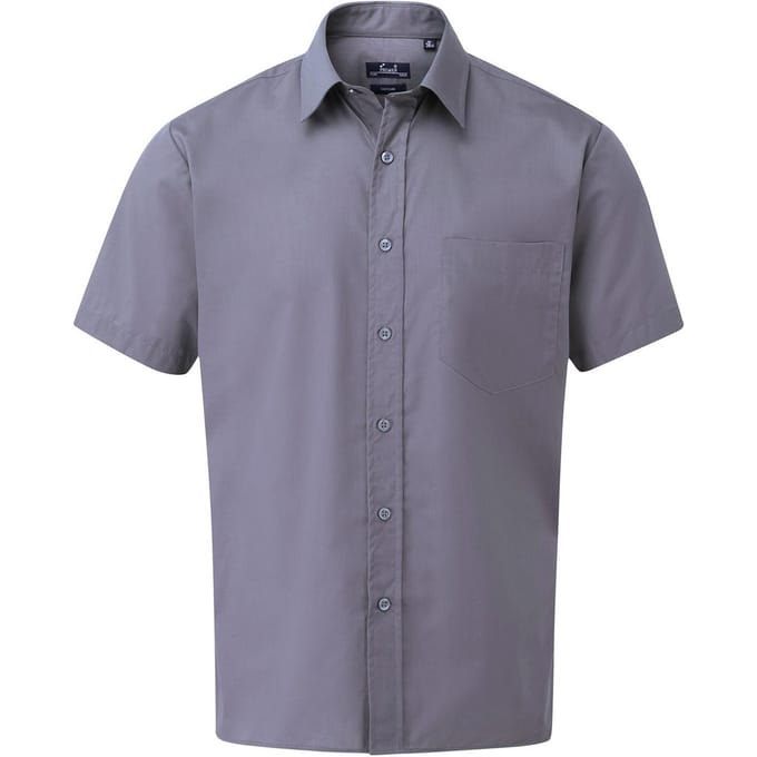 Premier Herenshirt met korte mouwen Popeline (Staal)
