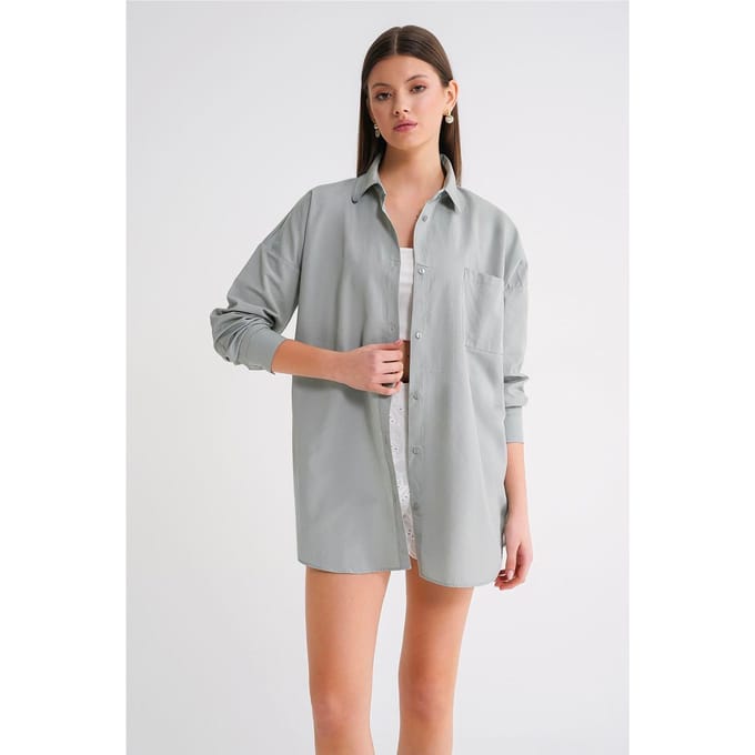 Oversized Lange Mouwen Knopen Poplin Shirt
