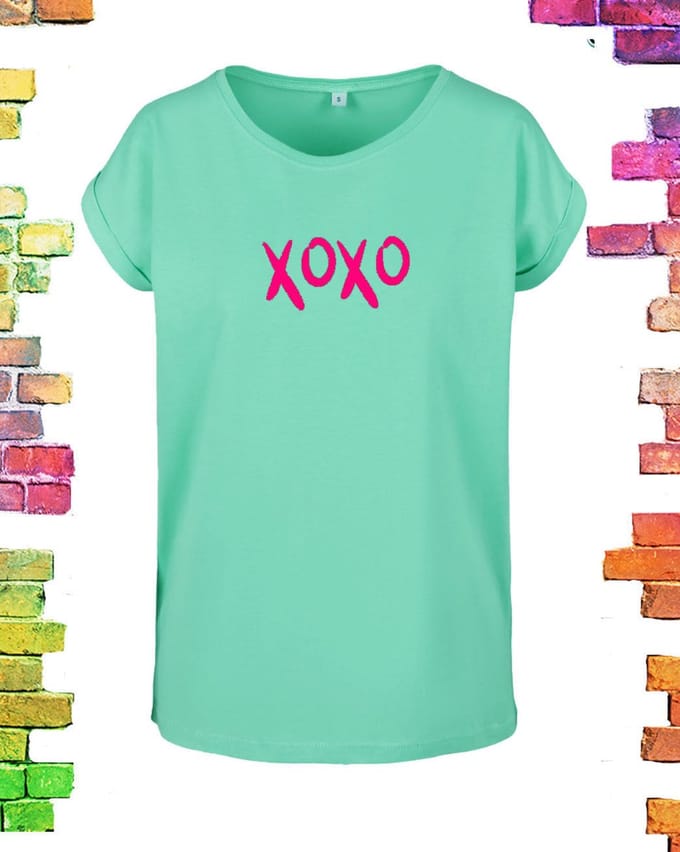 Mintgroen shirt met print XOXO | Mintgroen / M (38)