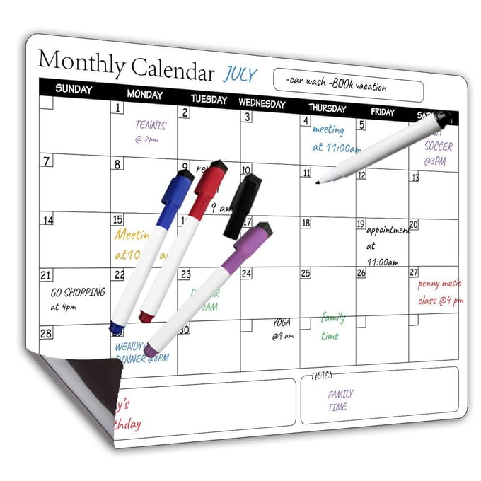 Herschrijfbaar Magnetisch Whiteboard Koelkast Kalender Memobord Maandplanner black