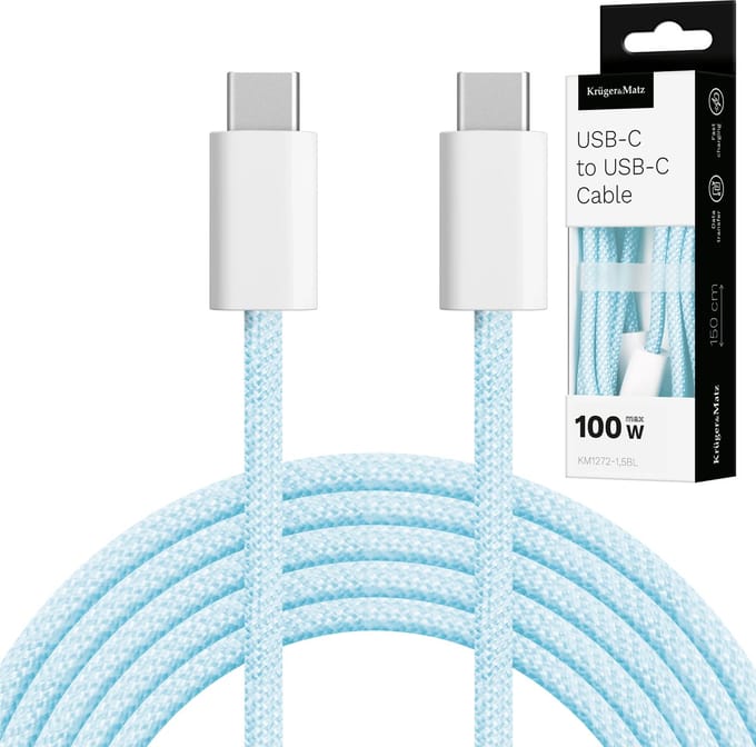 Krüger&Matz KM 1272 - USB-C Kabel - 100W - 1,5m - Blauw