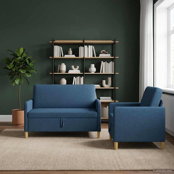vidaXL - Sofa - Set - Met - Opslag - 2 - st - Blauw - Polyester