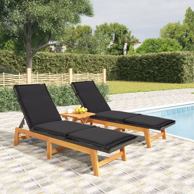 vidaXL - 3-delige - Loungeset - poly - rattan - en - massief - acaciahout