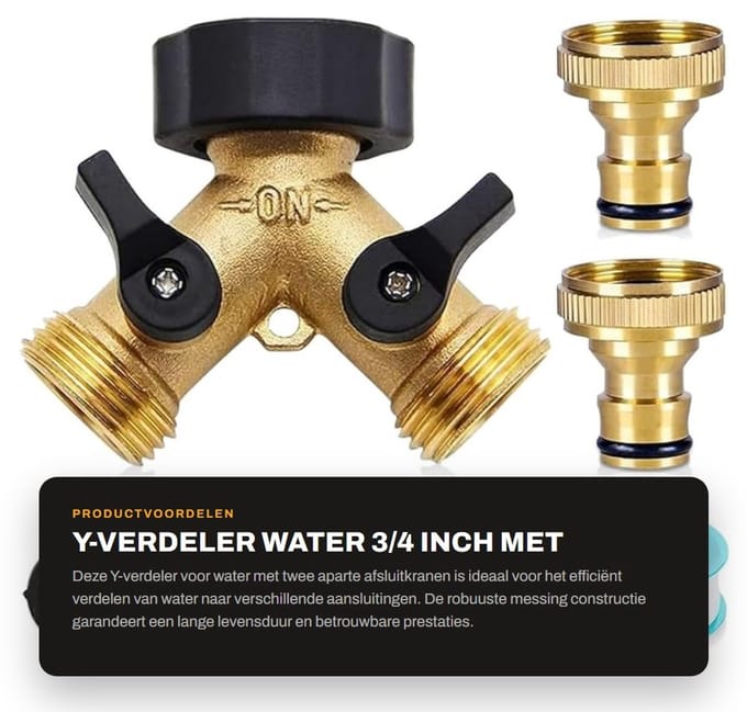 Dailygoods - Y-Verdeler Water 3/4 Inch met 2 Afsluitkranen