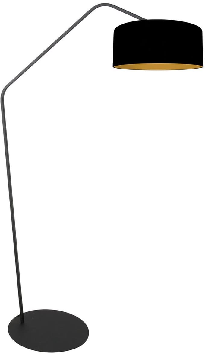 Zwarte vloerlamp Zig-Zag 4247ZW met zwart linnen kap Ø50 cm en goudkleurige binnenkant - Anne Light Home