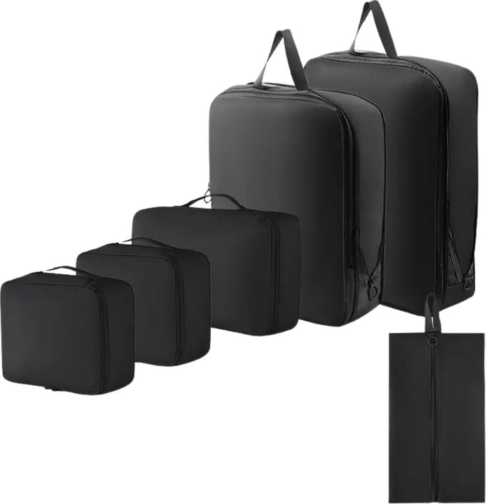 Nivard Koffer Organizer Set - Packing Cubes - Compressie - Travel - Compression - Set - Zwart